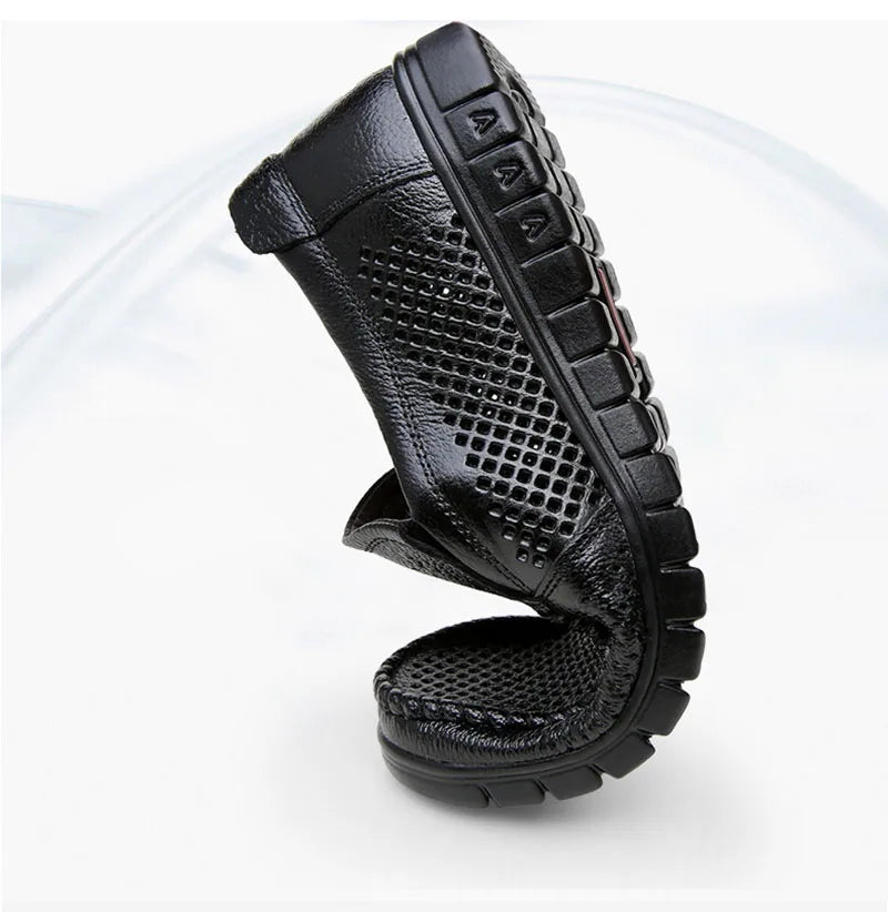 Fashion Genuine Leather Shoes Men Flat Breathable Summer Mens Casual Shoes Soft Comfortable Leather Male Footwear KA3559