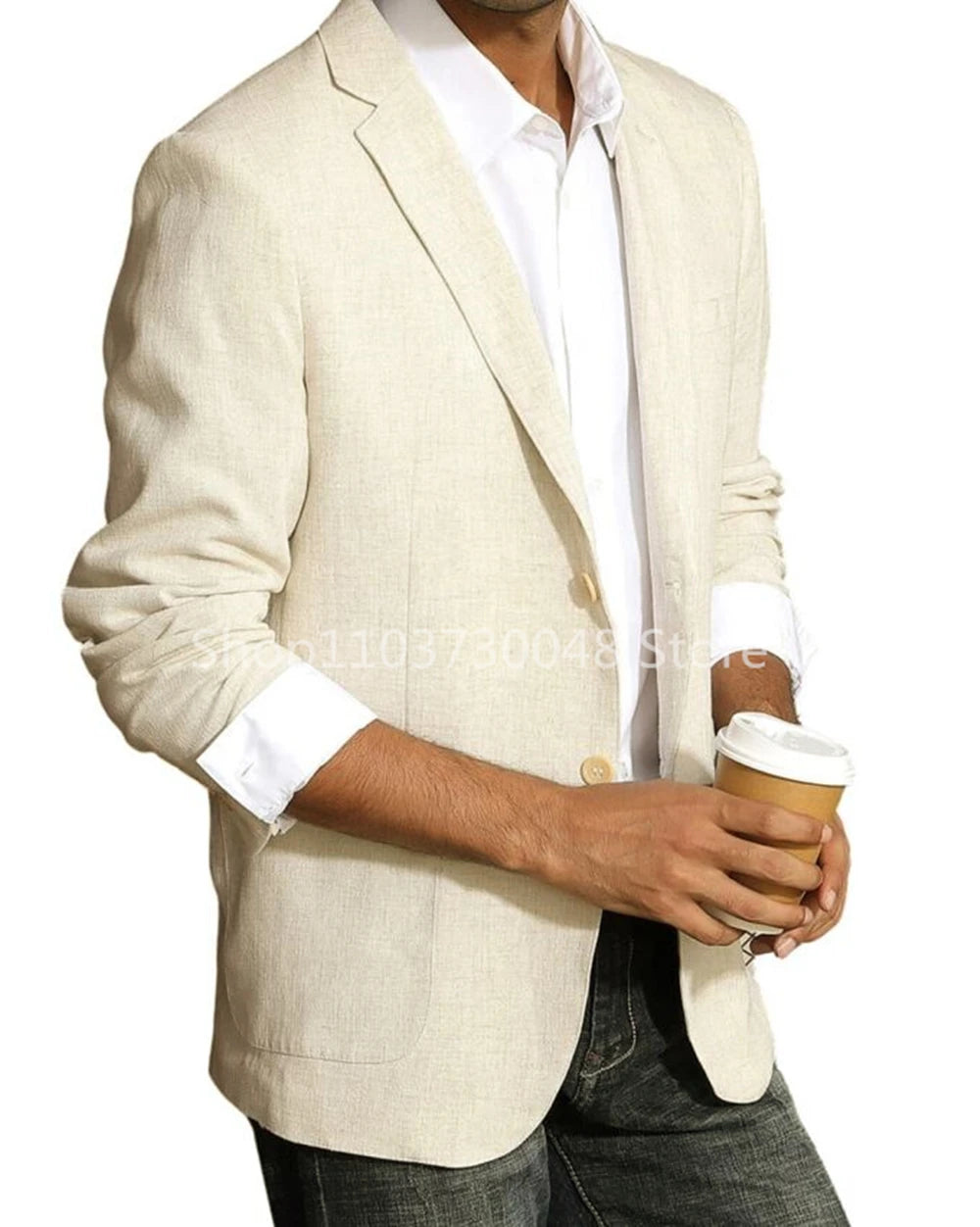 Men’s Slim Fit Linen Blazer – Italian Style Notch Lapel Suit Jacket for Weddings & Business