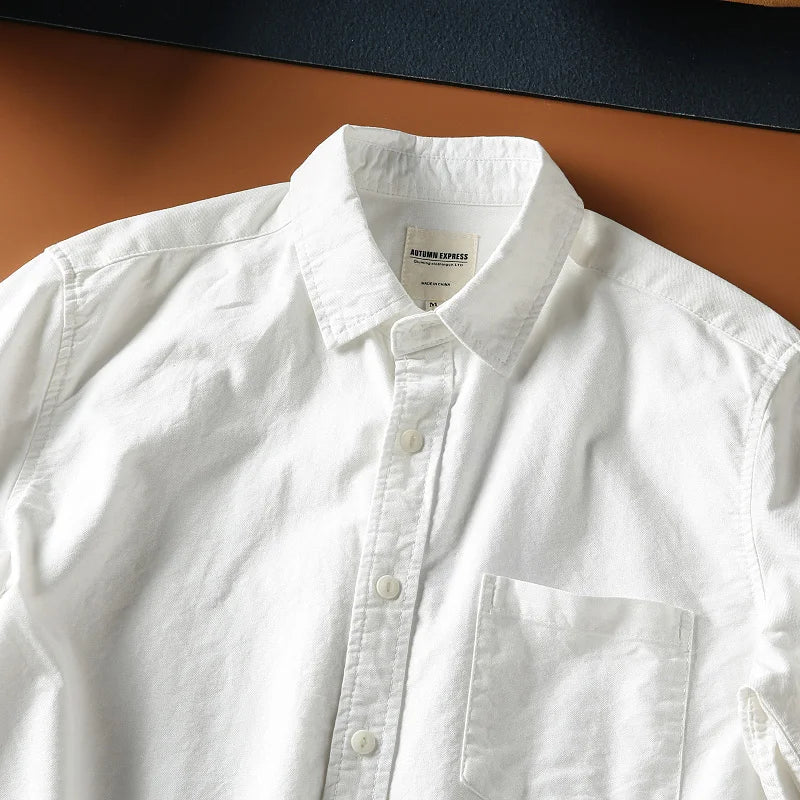 Japanese Short Sleeve Loose Fit Ox Cloth Men's Breathable Cotton