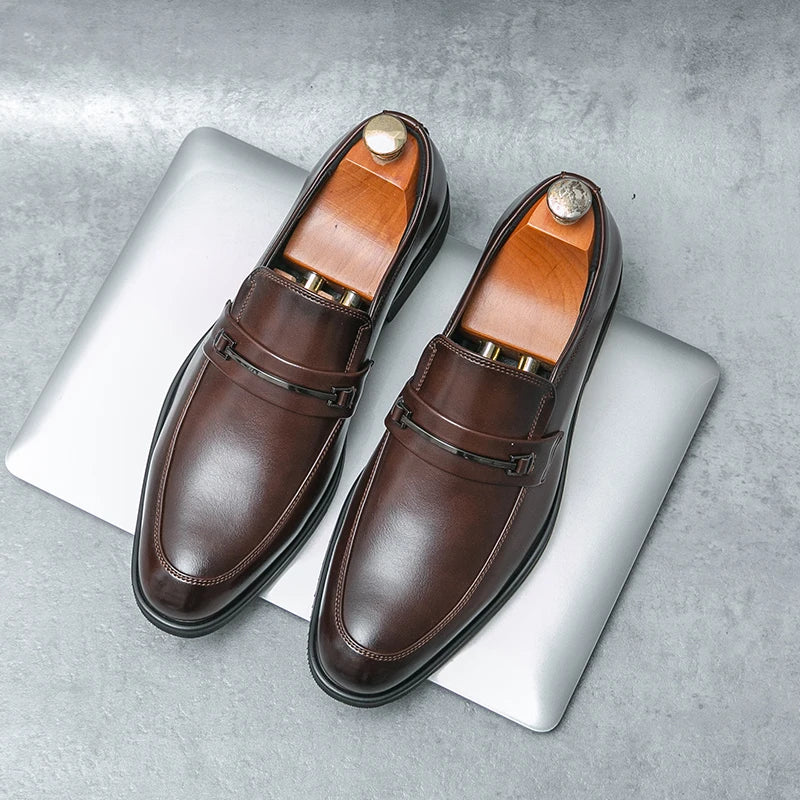 Men’s Formal Leather Loafers – Classic Slip-On Round Toe Dress Shoes
