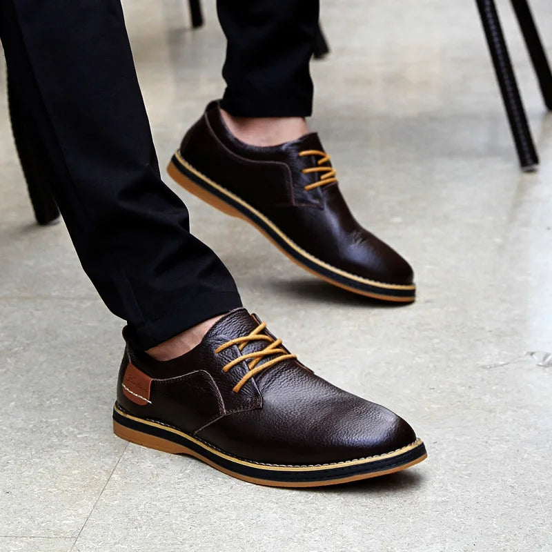 Spring/Autumn Men’s Oxford Shoes – Genuine Leather Lace-Up Formal Dress Shoes, Casual Business & Wedding Footwear, Big Sizes 38–48