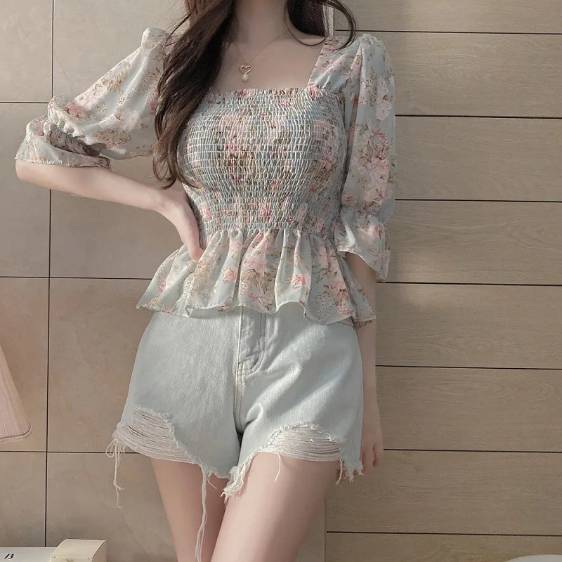 Chic Summer Floral Blouse – Elegant Lantern Sleeve Style for Every Occasion