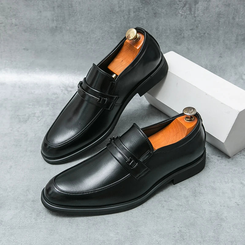 Men’s Formal Leather Loafers – Classic Slip-On Round Toe Dress Shoes