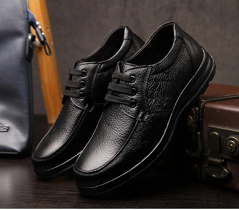 Men’s Genuine Leather Shoes – Soft Cowhide Flats for Business & Casual Wear