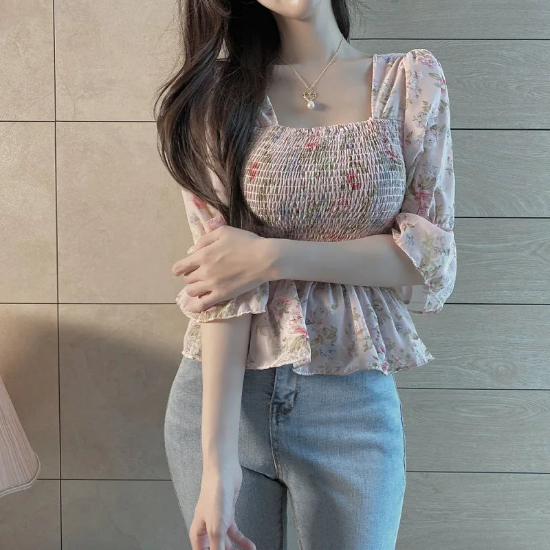 Chic Summer Floral Blouse – Elegant Lantern Sleeve Style for Every Occasion