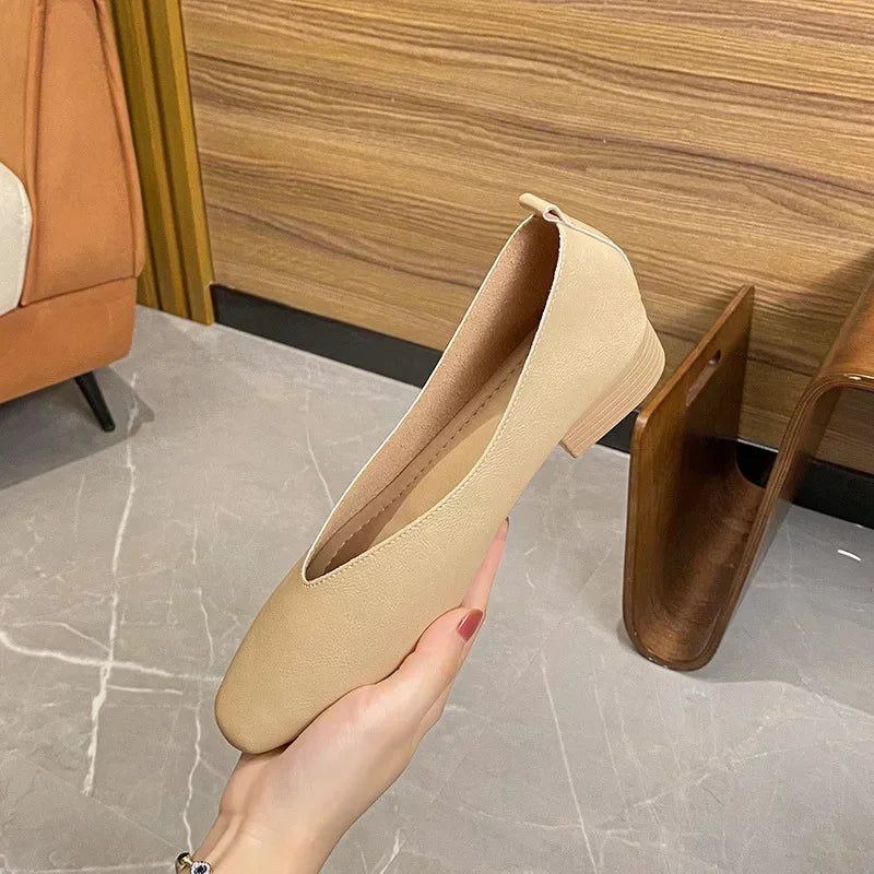 Women’s Genuine Leather Loafers – Low Heel, Round Toe, Casual Style