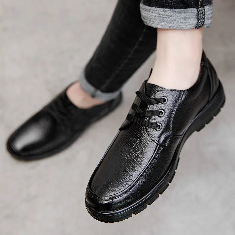 Men’s Genuine Leather Shoes – Soft Cowhide Flats for Business & Casual Wear