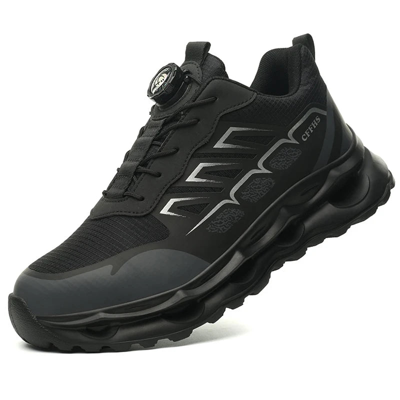 Men’s Steel Toe Safety Shoes – Rotating Button Work Sneakers with Air Cushion & Puncture-Proof Protection