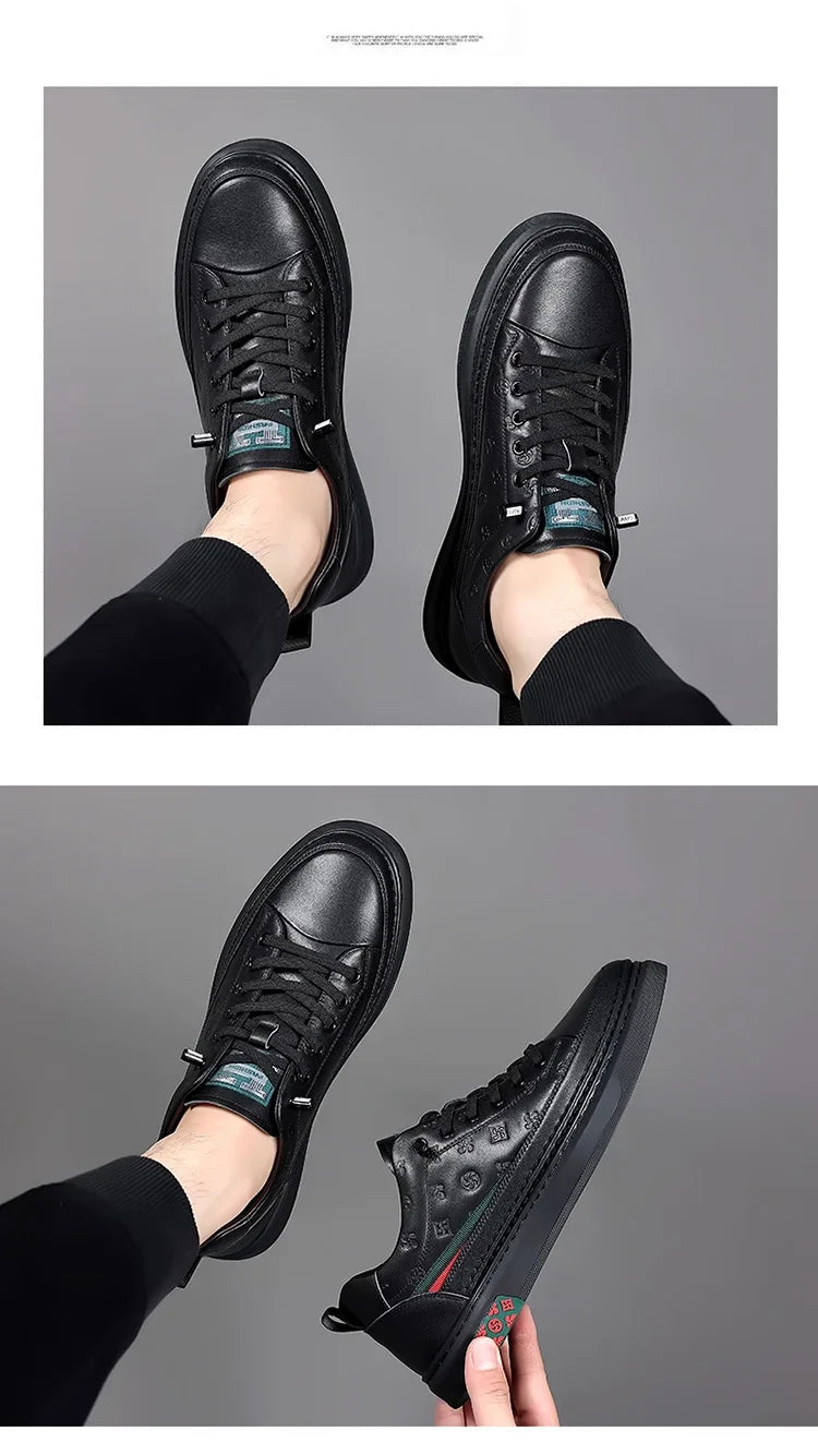 Men’s Genuine Leather Sneakers – 7cm Height Increasing, Casual Luxury