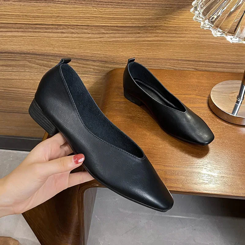 Women’s Genuine Leather Loafers – Low Heel, Round Toe, Casual Style