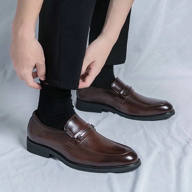 Men’s Formal Leather Loafers – Classic Slip-On Round Toe Dress Shoes