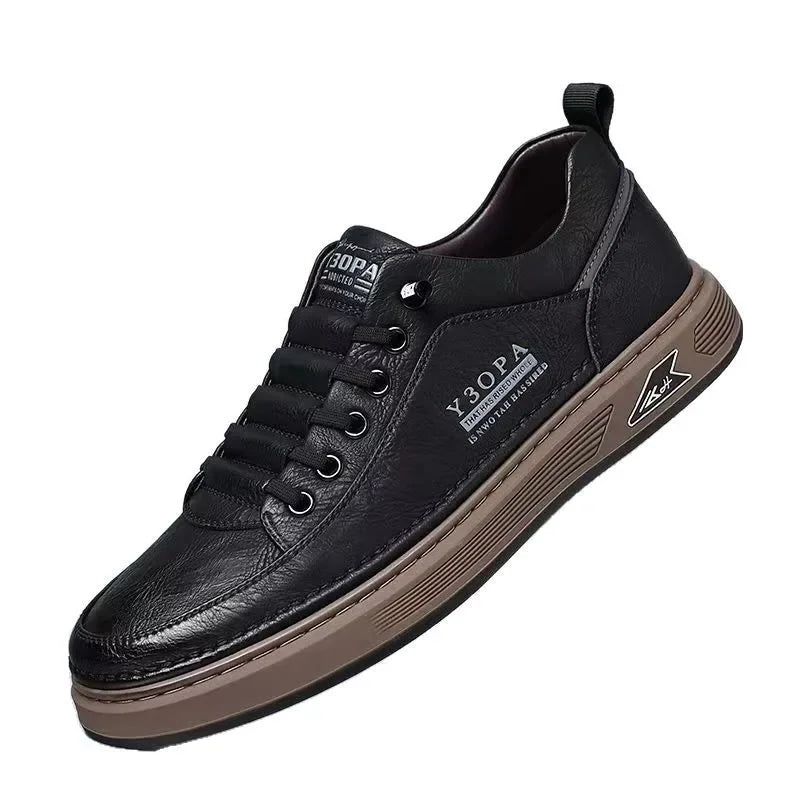Leather Casual Shoes for Men – Breathable White Sneakers, Fashion Driving & Walking Tennis Flats, Italian Office Style
