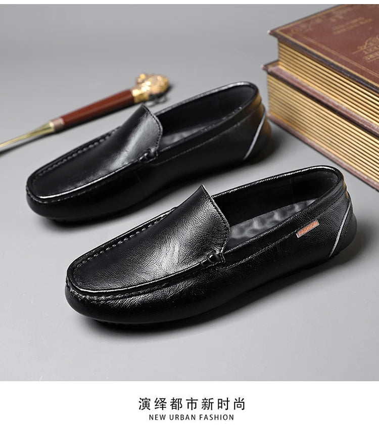 Men’s Shoes – Summer Breathable Leather Doudou Shoes, Handmade Casual Fashion Slip-On Single Shoes