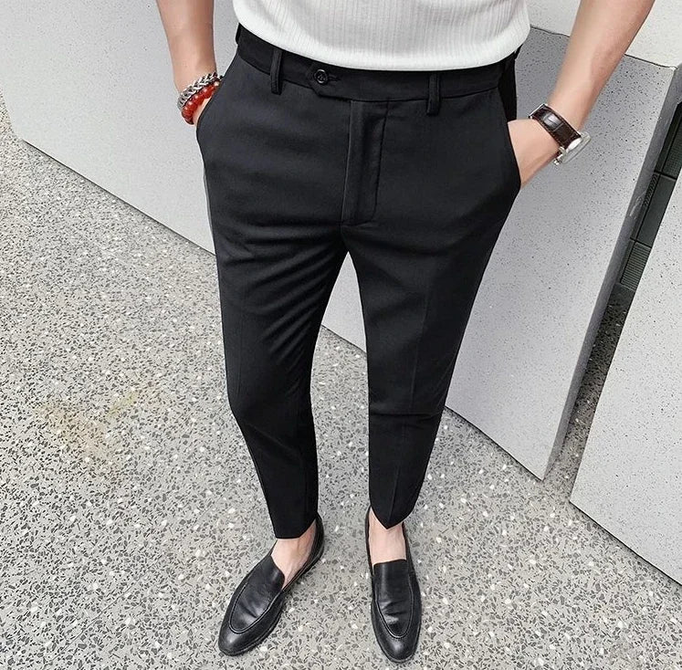 Classic Gray Cropped Suit Pants – Sharp, Wrinkle-Free Style for Modern Men