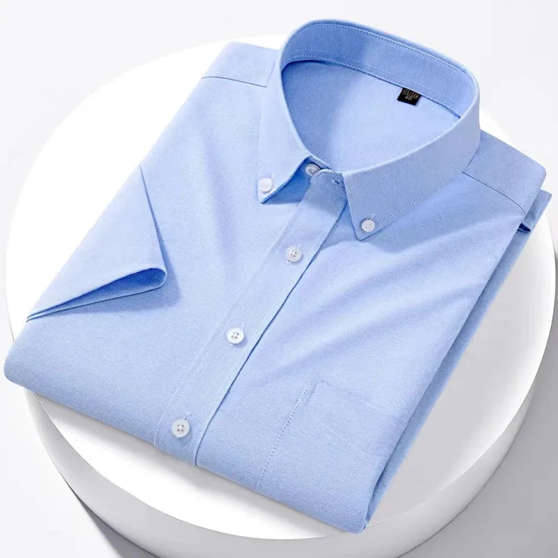 Men’s Luxury Oxford Shirt – 100% Cotton Short Sleeve Slim Fit Business Casual Top