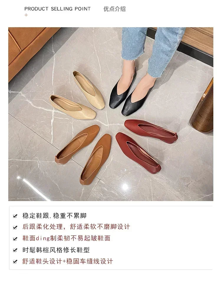 Women’s Genuine Leather Loafers – Low Heel, Round Toe, Casual Style