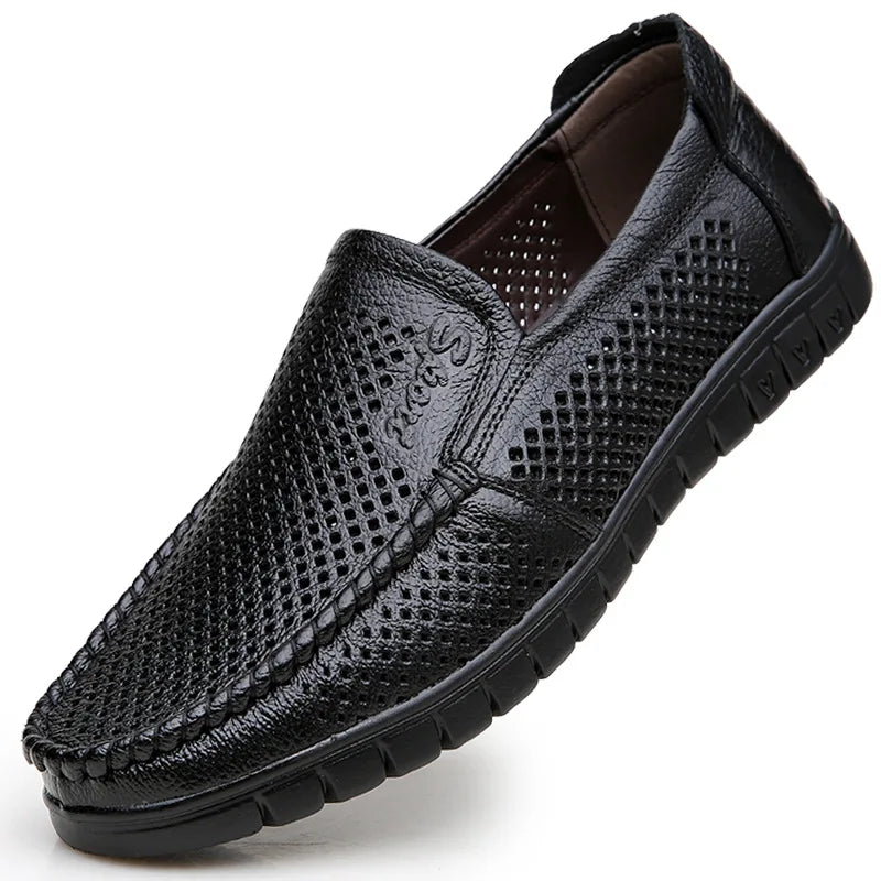 Fashion Genuine Leather Shoes Men Flat Breathable Summer Mens Casual Shoes Soft Comfortable Leather Male Footwear KA3559