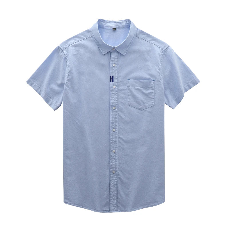 Men’s 100% Cotton Oxford Shirt – Short Sleeve Solid Color Casual Summer Top
