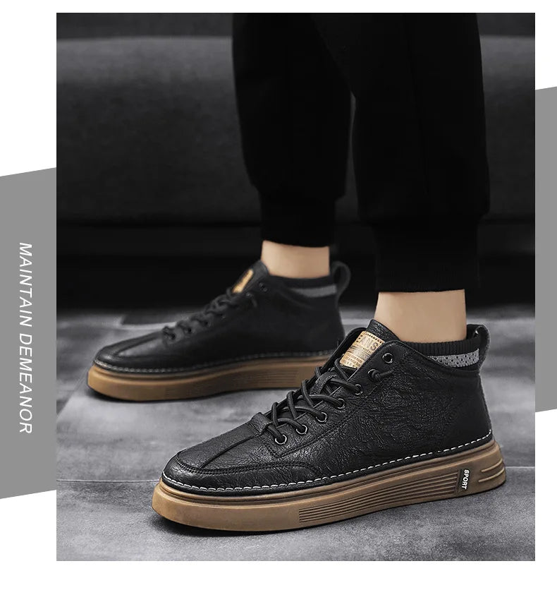 New Men’s Leather Chelsea Boots – High-Top Work & Casual Fashion Shoes, Versatile Trendy Ankle Boots