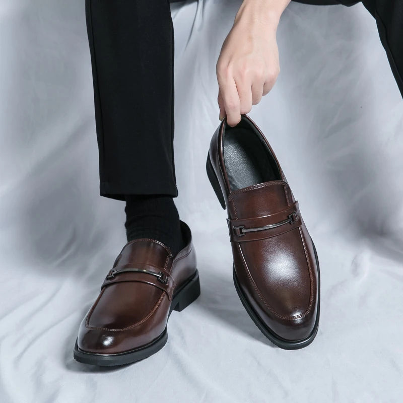 Men’s Formal Leather Loafers – Classic Slip-On Round Toe Dress Shoes