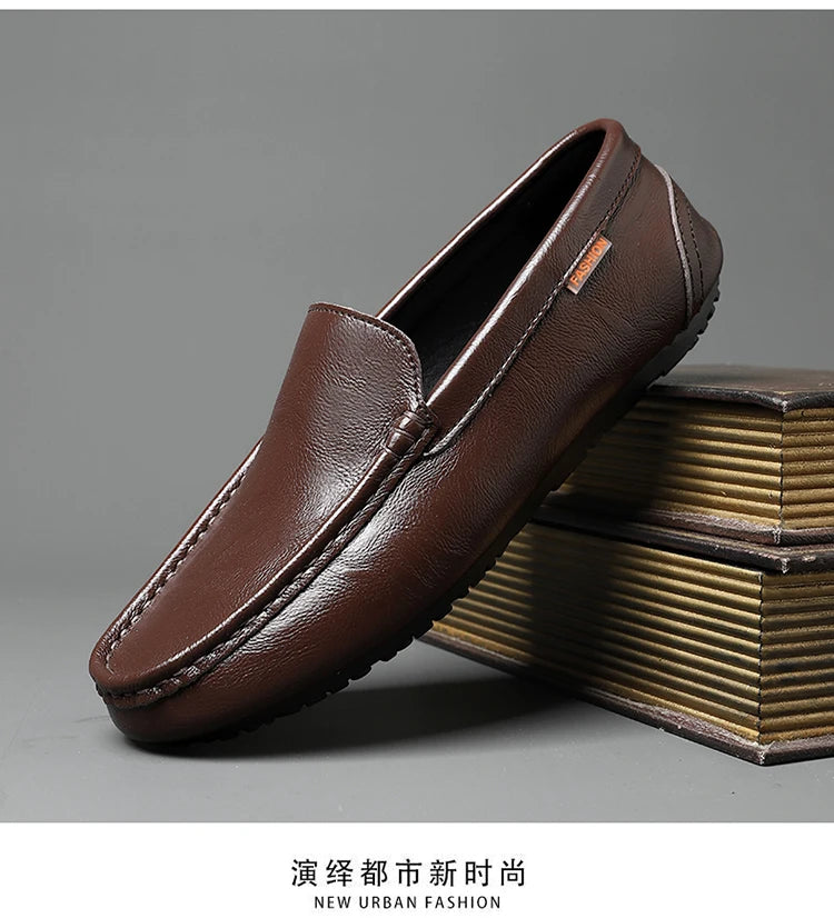 Men’s Shoes – Summer Breathable Leather Doudou Shoes, Handmade Casual Fashion Slip-On Single Shoes