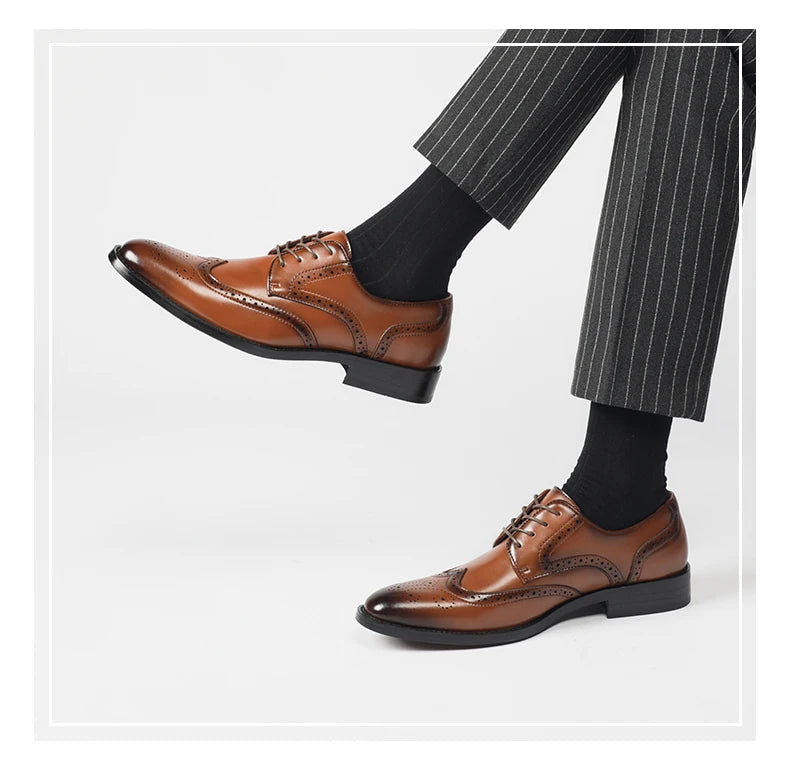 High Quality Height Increase Oxford Dress Shoes Men Genuine Cow Leather Suit Shoes Lift Brogues Wedding Formal Elevator Shoes