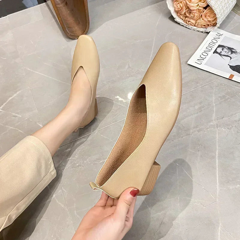Women’s Genuine Leather Loafers – Low Heel, Round Toe, Casual Style