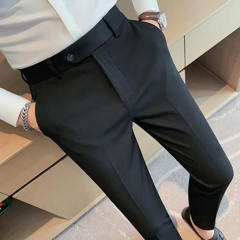 Classic Gray Cropped Suit Pants – Sharp, Wrinkle-Free Style for Modern Men