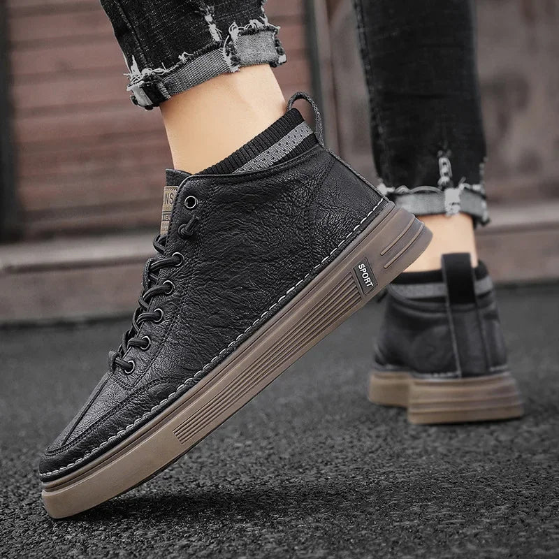 New Men’s Leather Chelsea Boots – High-Top Work & Casual Fashion Shoes, Versatile Trendy Ankle Boots