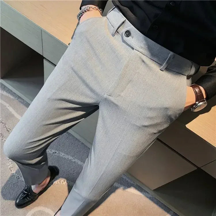 Classic Gray Cropped Suit Pants – Sharp, Wrinkle-Free Style for Modern Men