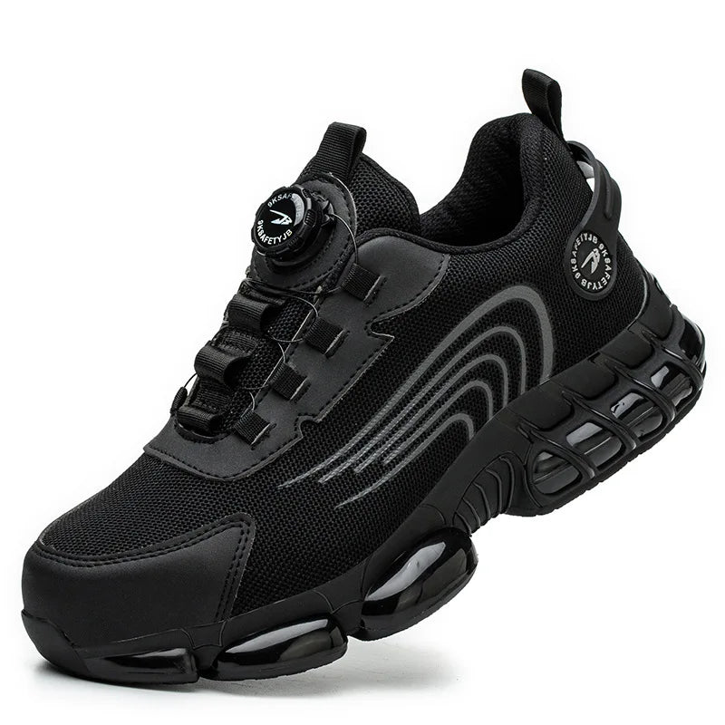 Men’s Steel Toe Safety Shoes – Rotating Button Work Sneakers with Air Cushion & Puncture-Proof Protection