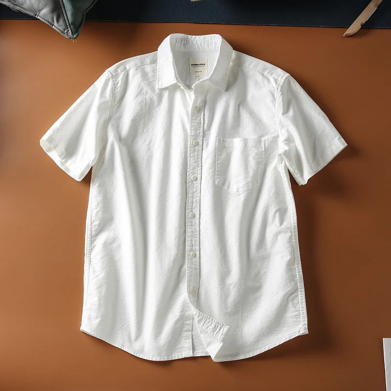Japanese Short Sleeve Loose Fit Ox Cloth Men's Breathable Cotton