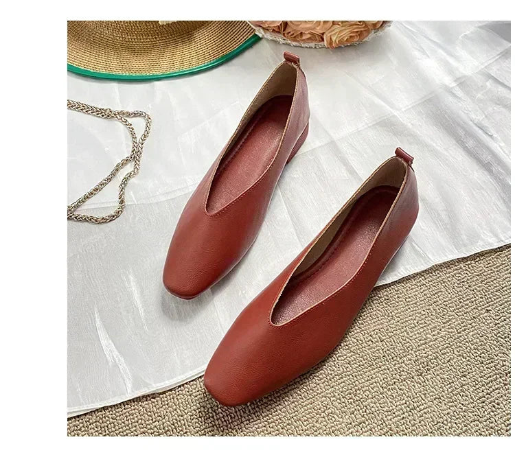 Women’s Genuine Leather Loafers – Low Heel, Round Toe, Casual Style