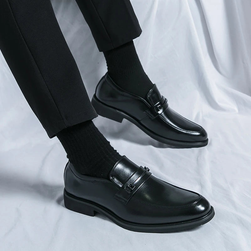 Men’s Formal Leather Loafers – Classic Slip-On Round Toe Dress Shoes