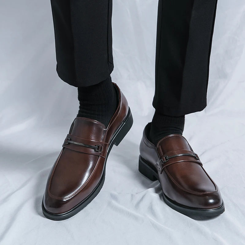 Men’s Formal Leather Loafers – Classic Slip-On Round Toe Dress Shoes