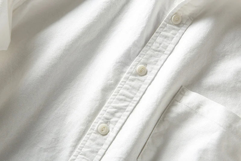 Japanese Short Sleeve Loose Fit Ox Cloth Men's Breathable Cotton