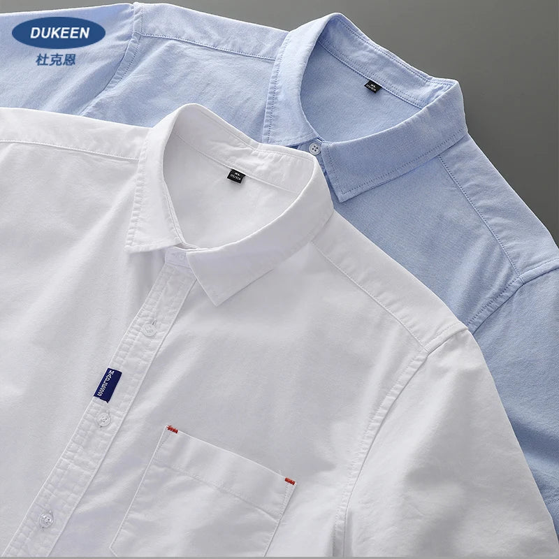 Men’s 100% Cotton Oxford Shirt – Short Sleeve Solid Color Casual Summer Top