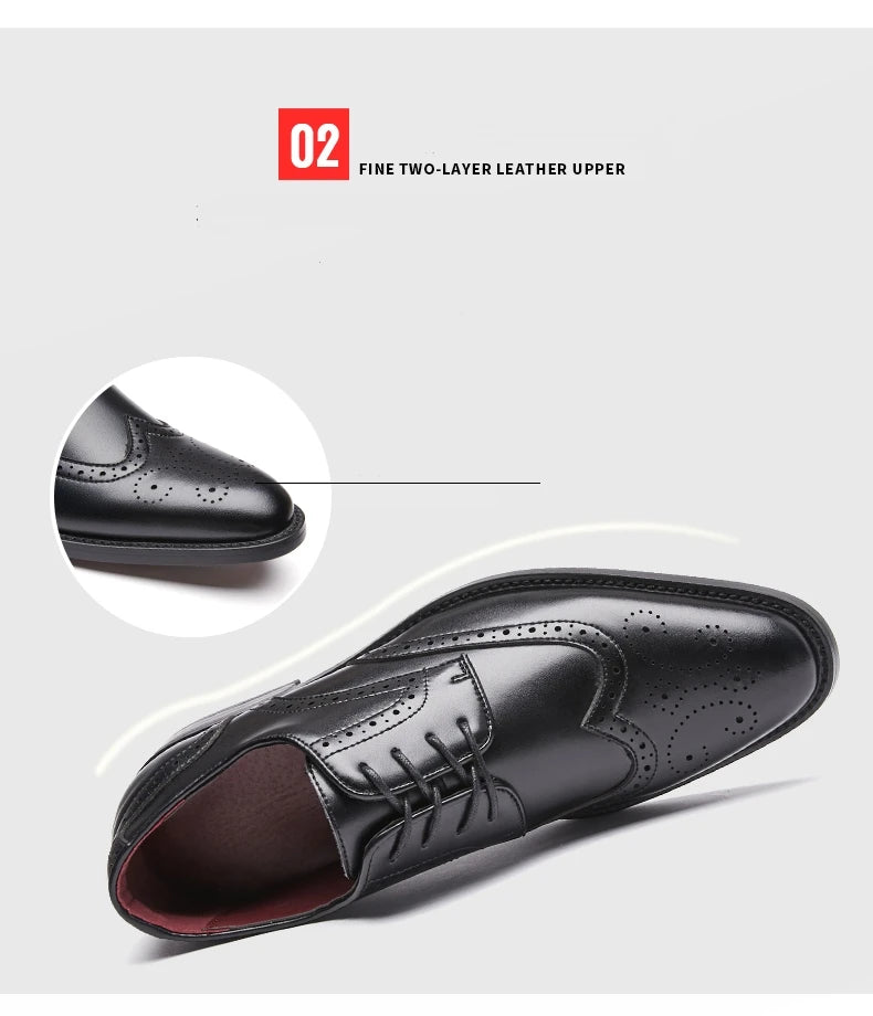 High Quality Height Increase Oxford Dress Shoes Men Genuine Cow Leather Suit Shoes Lift Brogues Wedding Formal Elevator Shoes