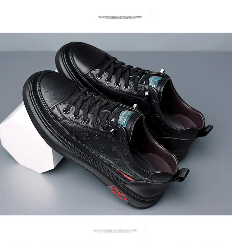 Men’s Genuine Leather Sneakers – 7cm Height Increasing, Casual Luxury
