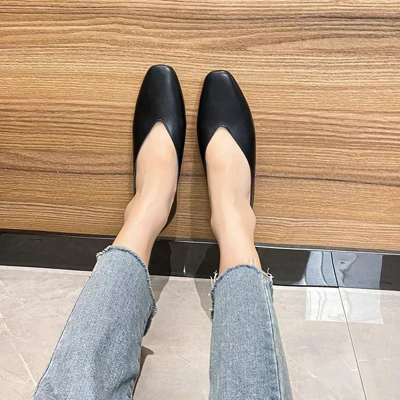 Women’s Genuine Leather Loafers – Low Heel, Round Toe, Casual Style