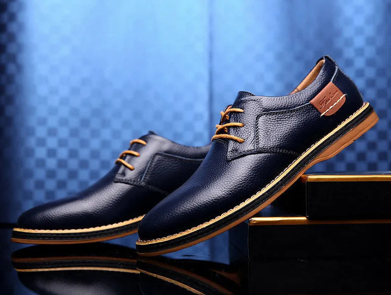 Spring/Autumn Men’s Oxford Shoes – Genuine Leather Lace-Up Formal Dress Shoes, Casual Business & Wedding Footwear, Big Sizes 38–48