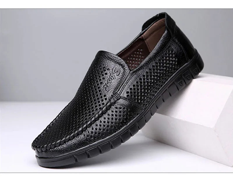 Fashion Genuine Leather Shoes Men Flat Breathable Summer Mens Casual Shoes Soft Comfortable Leather Male Footwear KA3559