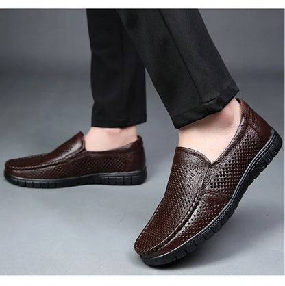 Fashion Genuine Leather Shoes Men Flat Breathable Summer Mens Casual Shoes Soft Comfortable Leather Male Footwear KA3559