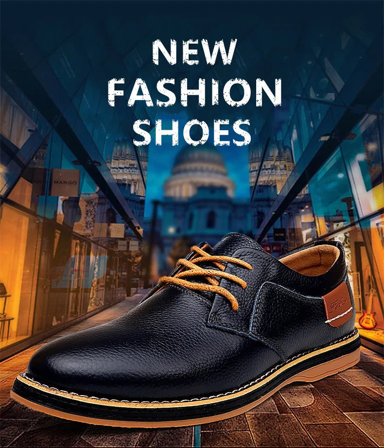 Spring/Autumn Men’s Oxford Shoes – Genuine Leather Lace-Up Formal Dress Shoes, Casual Business & Wedding Footwear, Big Sizes 38–48