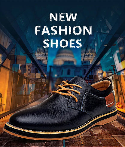 Spring/Autumn Men’s Oxford Shoes – Genuine Leather Lace-Up Formal Dress Shoes, Casual Business & Wedding Footwear, Big Sizes 38–48
