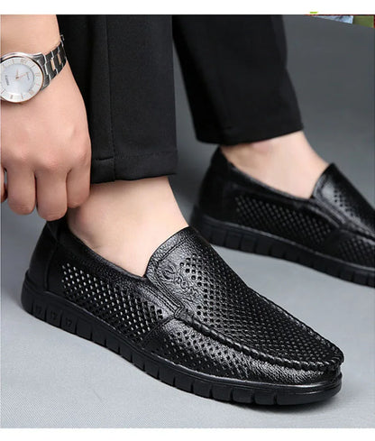 Fashion Genuine Leather Shoes Men Flat Breathable Summer Mens Casual Shoes Soft Comfortable Leather Male Footwear KA3559