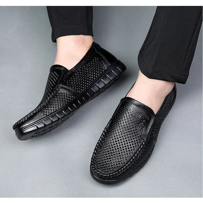 Fashion Genuine Leather Shoes Men Flat Breathable Summer Mens Casual Shoes Soft Comfortable Leather Male Footwear KA3559