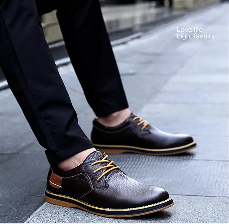 Spring/Autumn Men’s Oxford Shoes – Genuine Leather Lace-Up Formal Dress Shoes, Casual Business & Wedding Footwear, Big Sizes 38–48