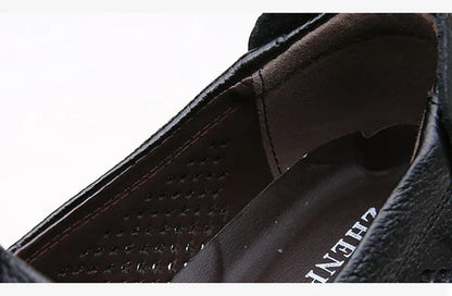 Fashion Genuine Leather Shoes Men Flat Breathable Summer Mens Casual Shoes Soft Comfortable Leather Male Footwear KA3559