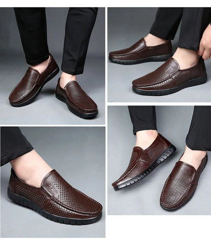 Fashion Genuine Leather Shoes Men Flat Breathable Summer Mens Casual Shoes Soft Comfortable Leather Male Footwear KA3559